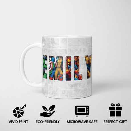 Personalised Superhero Name Mug & Coaster Set Gift for Kids – 11oz Ceramic Cup