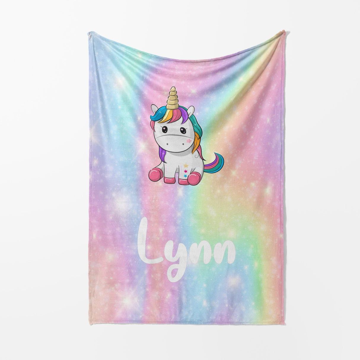 Personalised Custom Name Rainbow Unicorn Kids Novelty Warm Fleece Blanket Decor