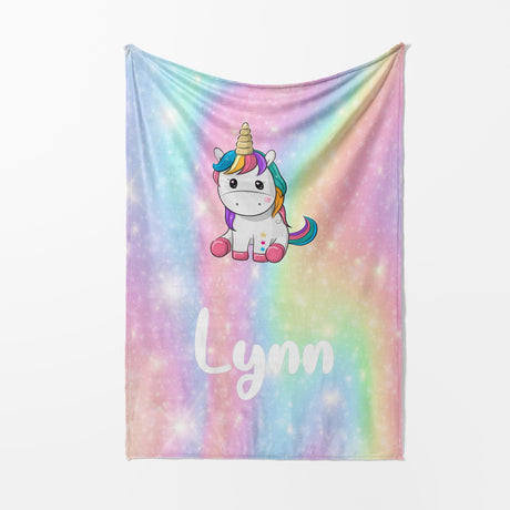 Personalised Custom Name Rainbow Unicorn Kids Novelty Warm Fleece Blanket Decor