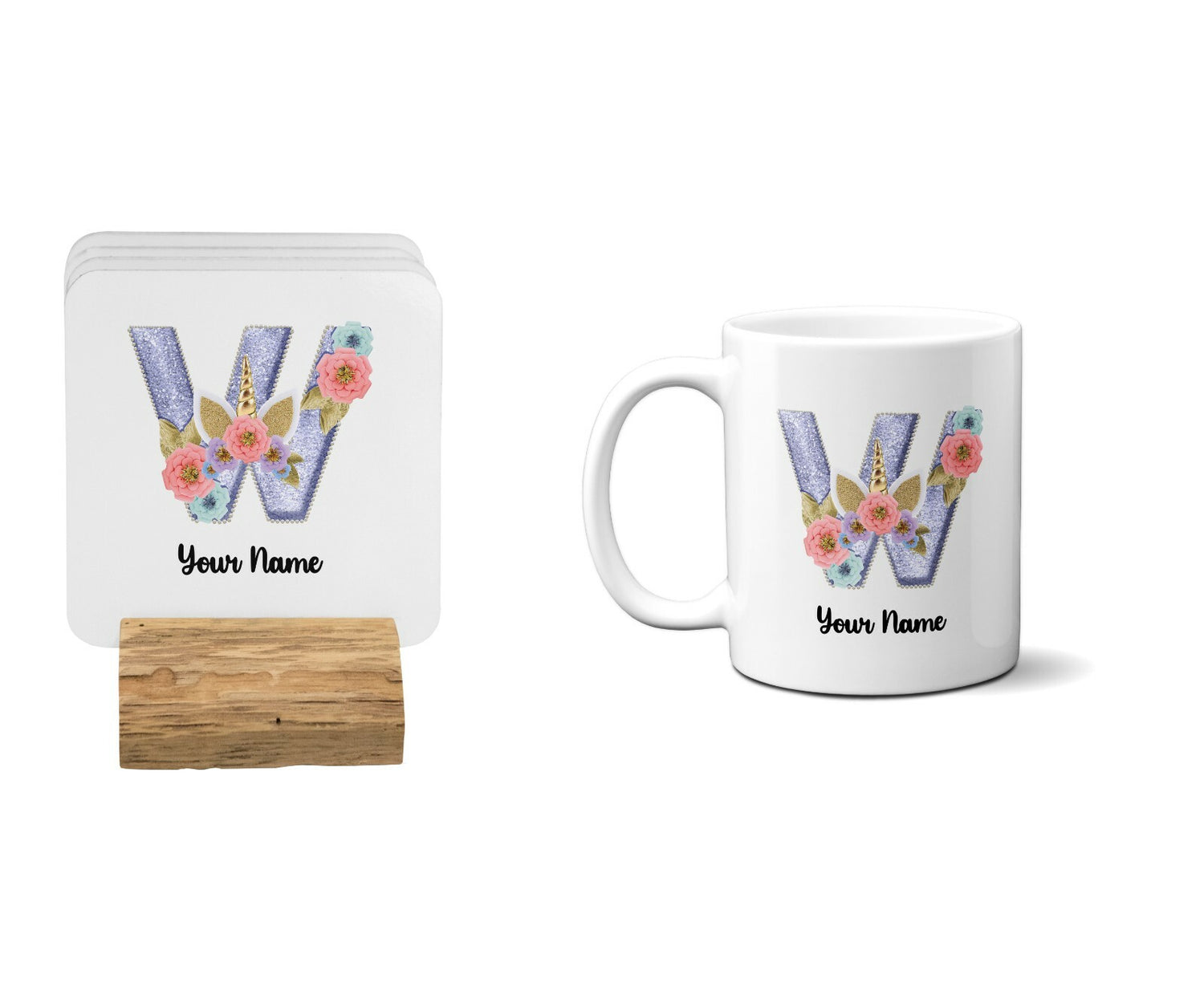 Personalised Unicorn Sparkly Kids Girls Monogram Alphabet Initial Letter Mug