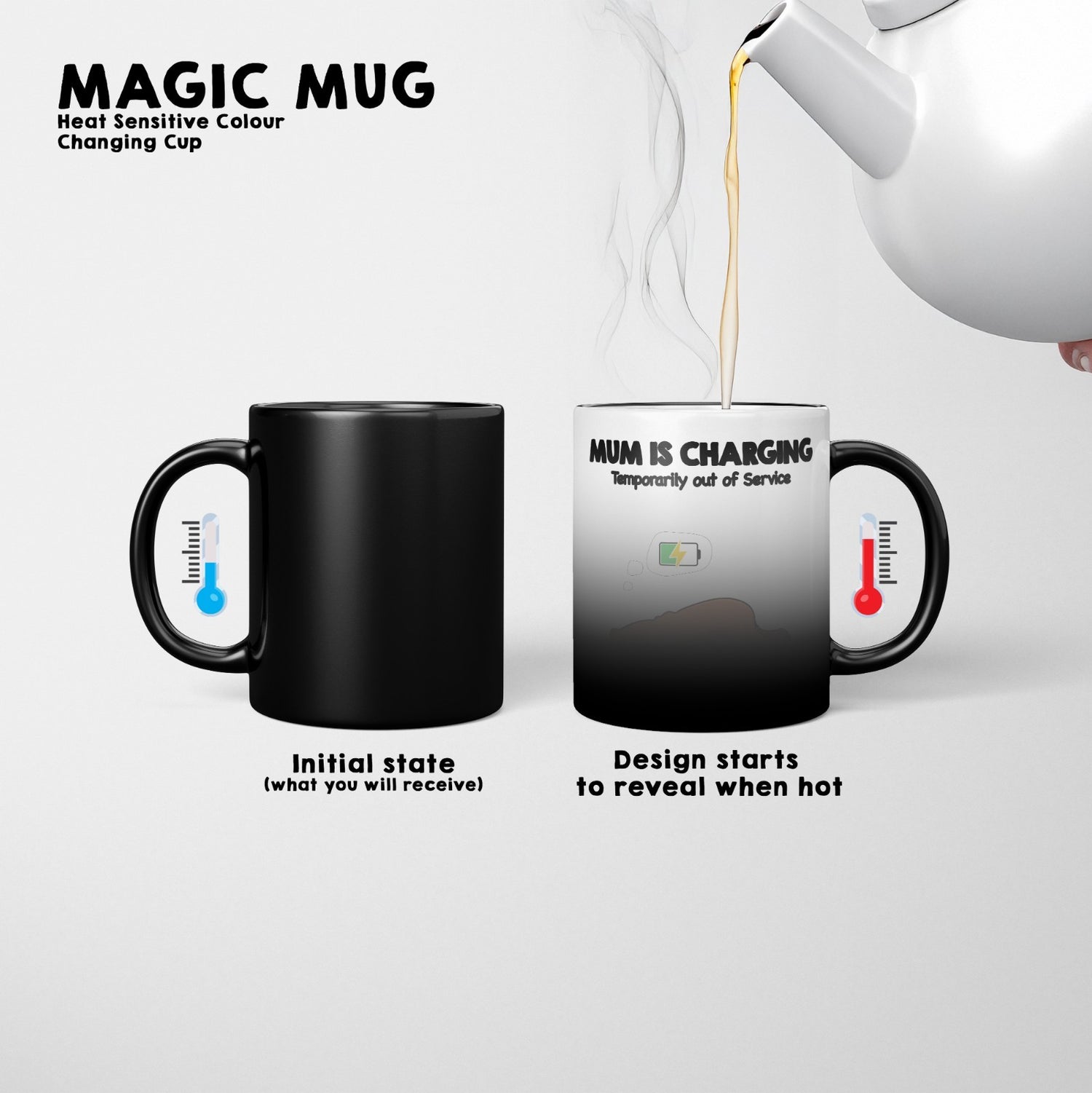 Mum Is Charging Style Heat Sensitive Magic Colour Changing Mug Novelty Drink Cup