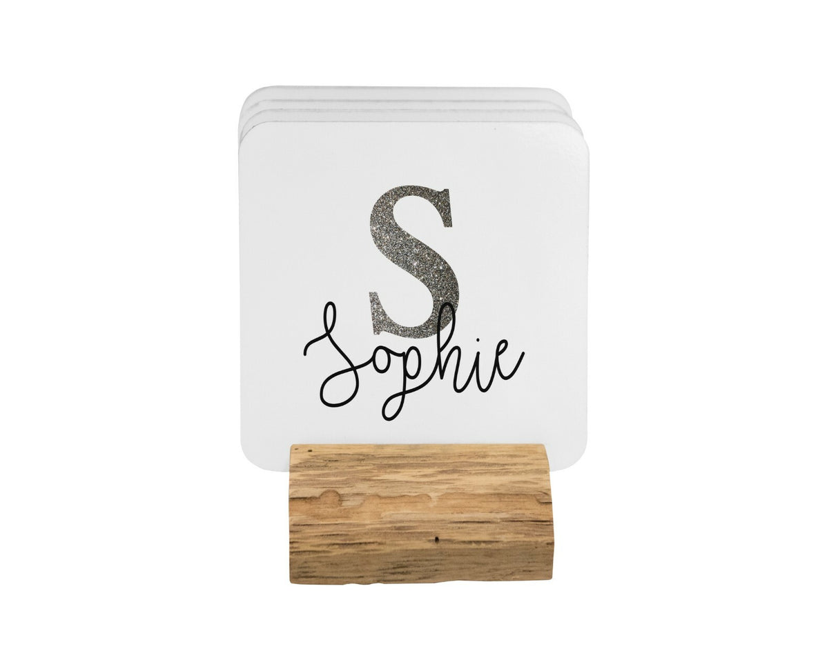 Personalised Name Initial Glitter Monogram Coffee Tea Mug Gift 11oz Mug+Coaster