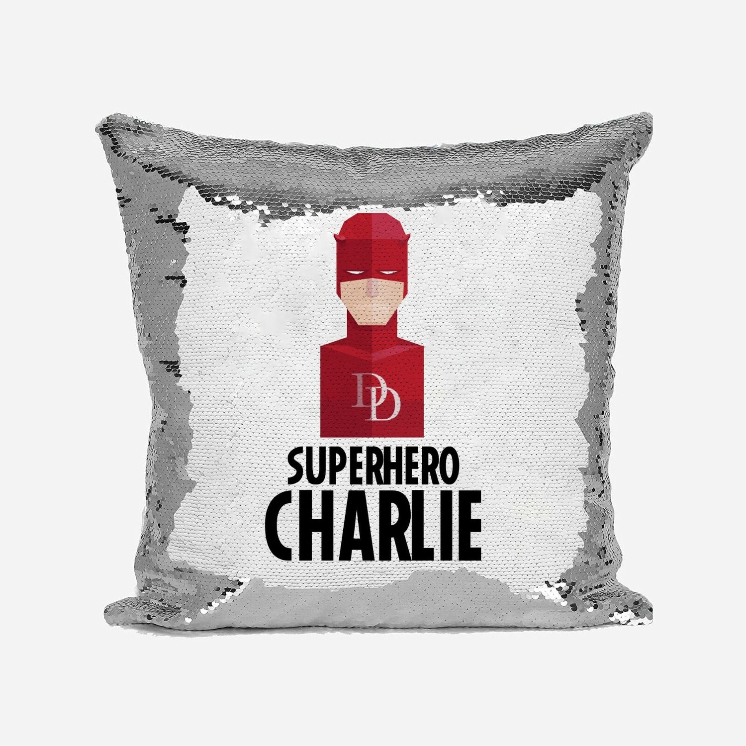 Superhero Personalised Name Kids Boys Sequin Magic Cushion Cover + Pillow