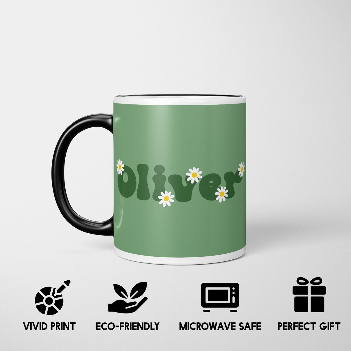 Personalised Custom Plain Groovy Font Daisy Heat Sensitive Colour Changing Mug