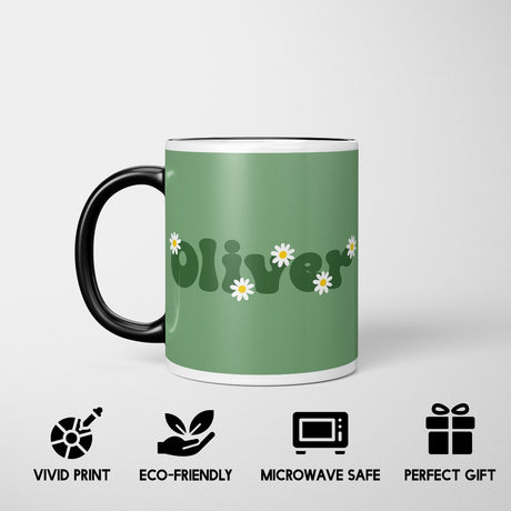 Personalised Custom Plain Groovy Font Daisy Heat Sensitive Colour Changing Mug