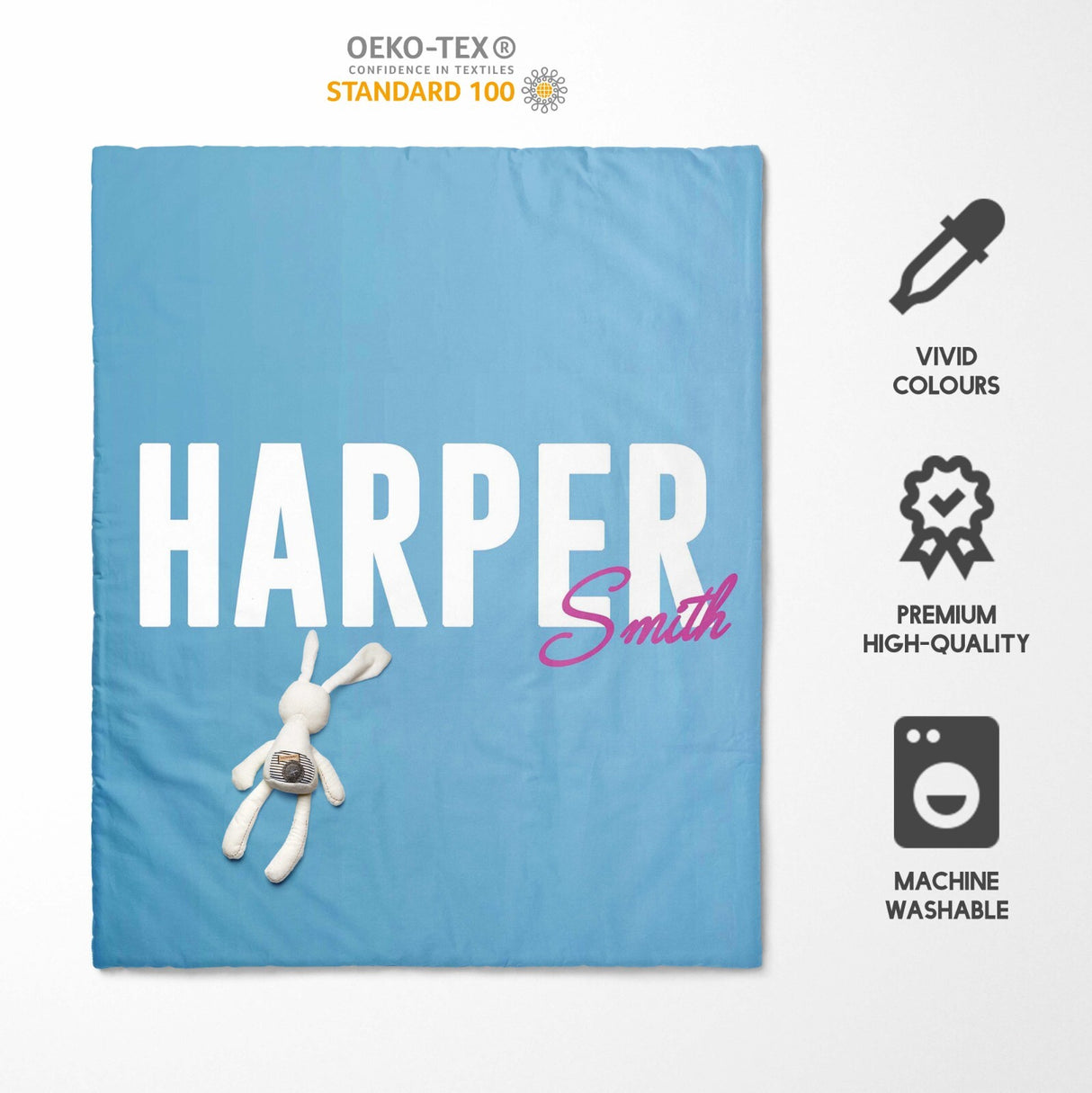 Personalised Name Gradient Two Tone Colour Kids Cot Bed Duvet Cover + Pillowcase