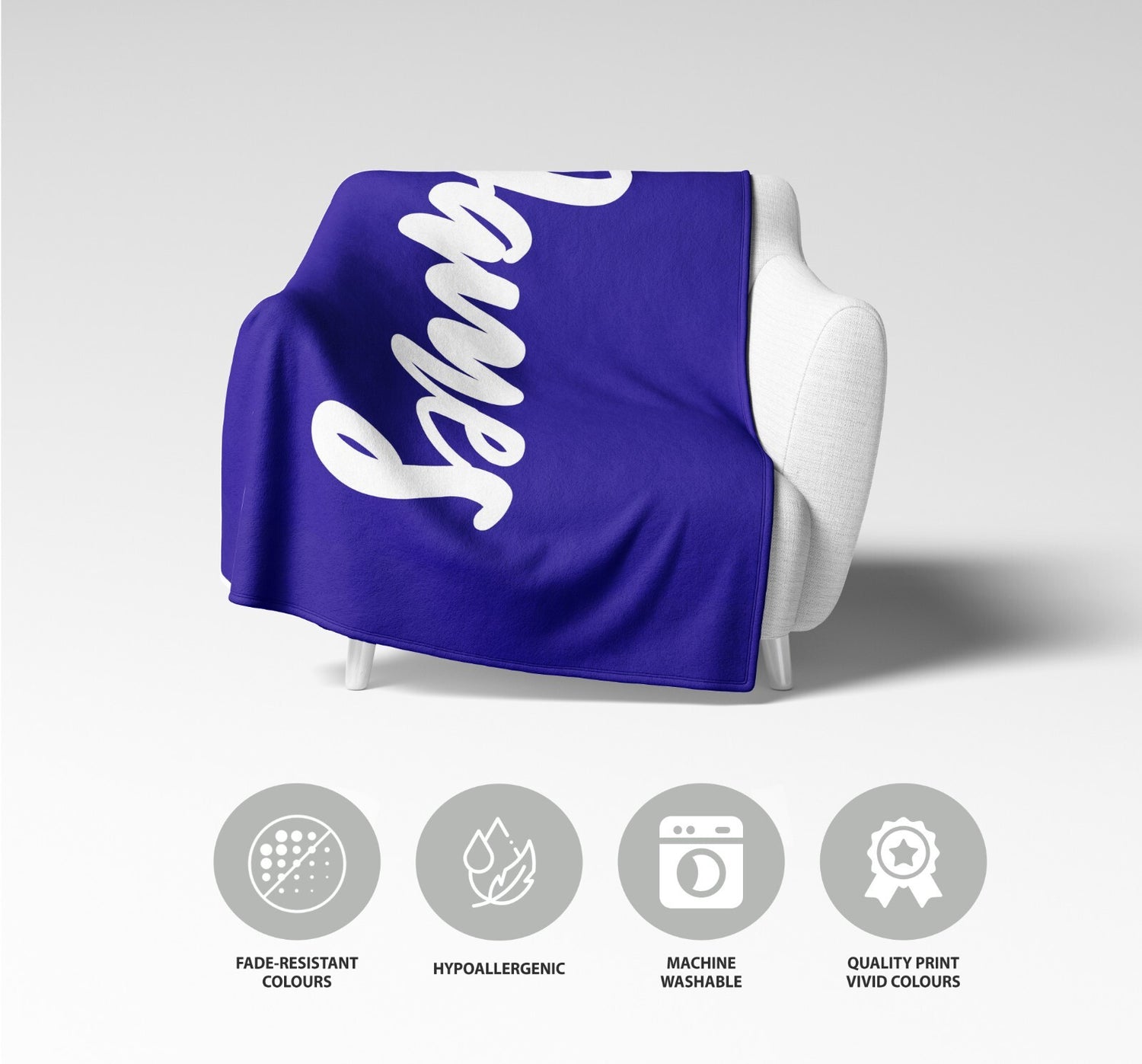 Personalised Custom Name Colour Plain Script Font Soft Warm Fleece Blanket Decor