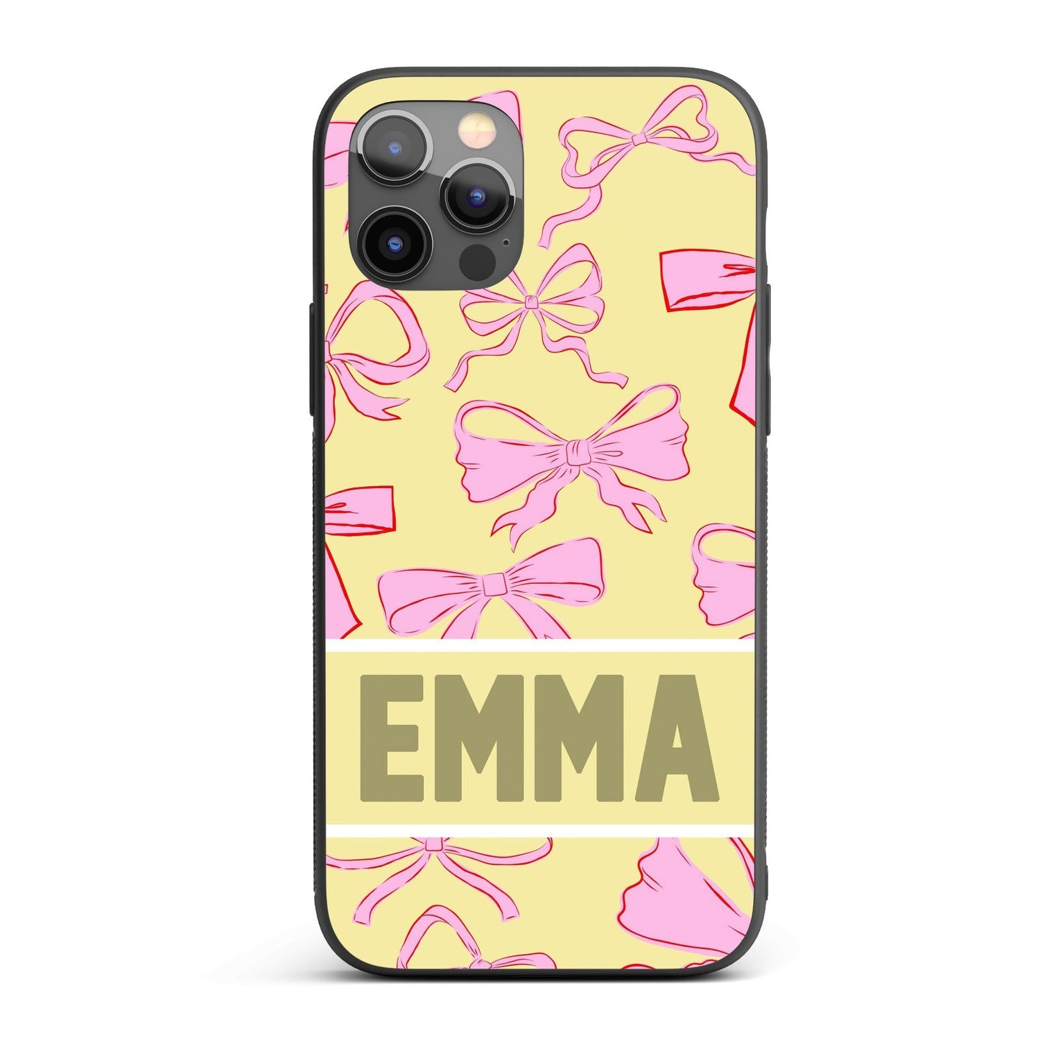 Pink Bows Name Cute Girl Personalised Custom - Printed iPhone Black Case Cover