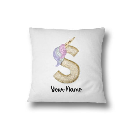 Personalised Unicorn Sparkly Kids Girls Monogram Alphabet Initial Letter Cushion