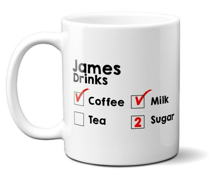 Personalised Drinks Order Menu Tick List Coffee Tea Coffee Mug 11oz Ceramic Mug