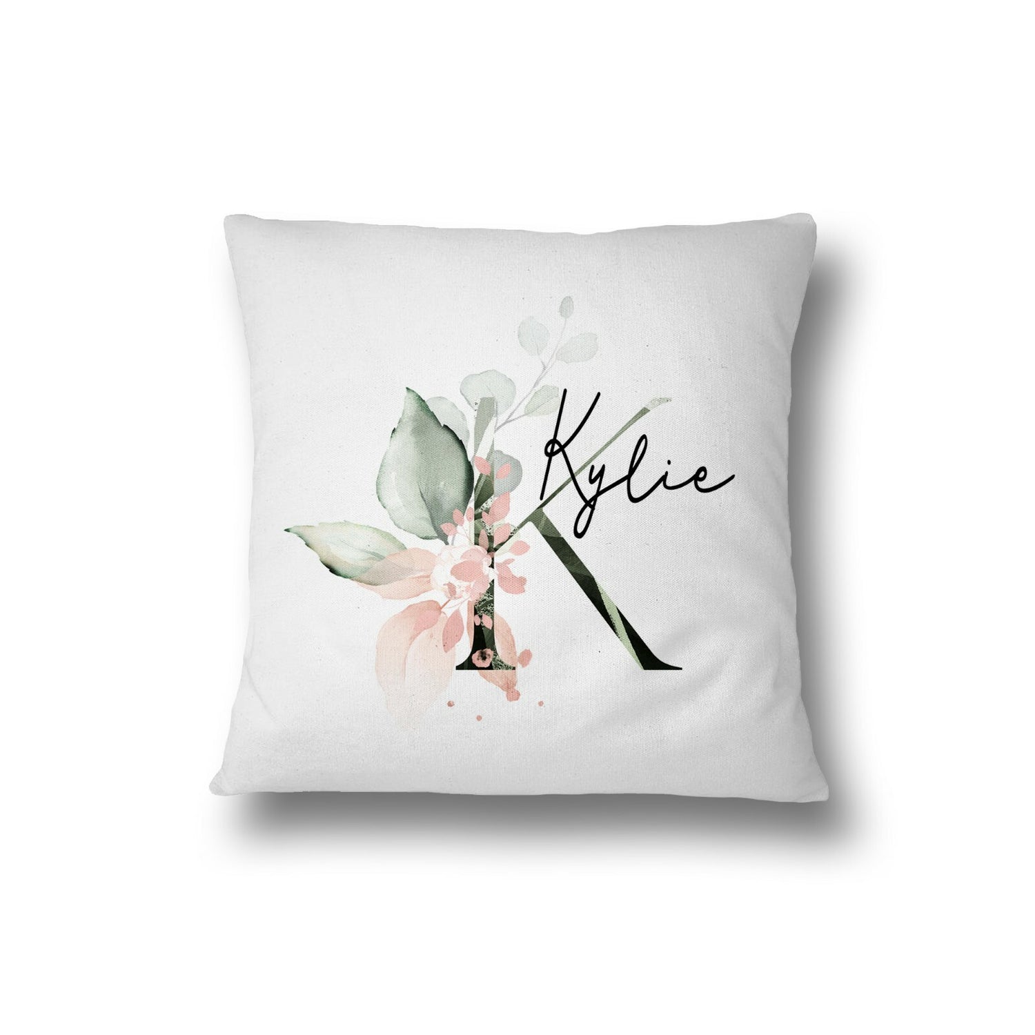 Personalised Gentle Botanical Blush Pink Initial Letter Cushion Cover Pillow