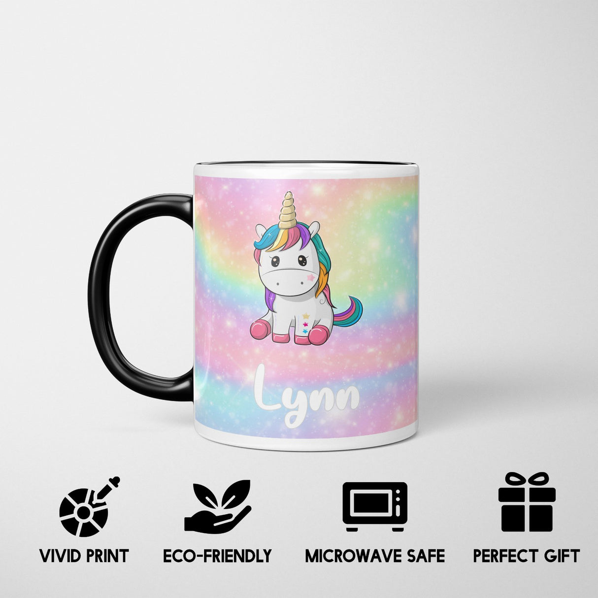 Personalised Custom Name Rainbow Unicorn Heat Sensitive Colour Changing Cup