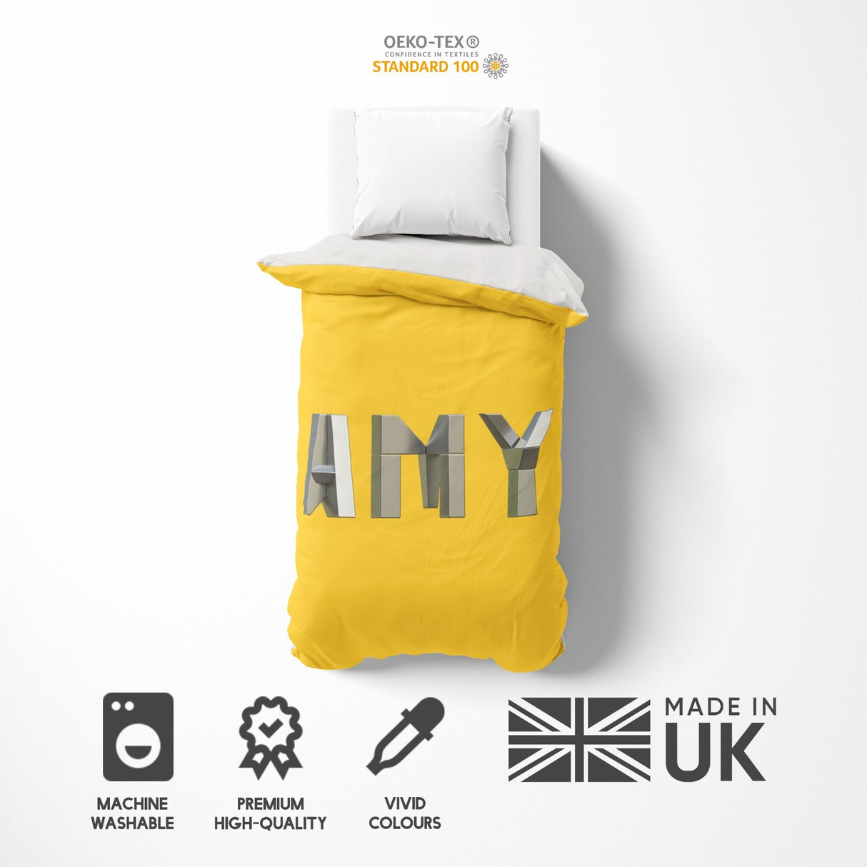 Personalised Geometal 3D Any Name Print Soft Single Size Novelty Bed Duvet Cover