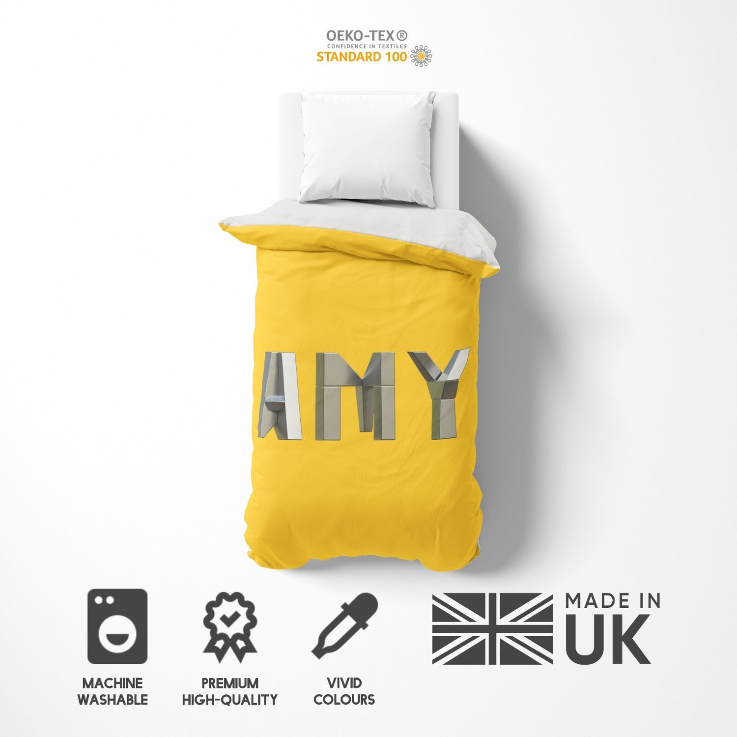 Personalised Geometal 3D Any Name Print Soft Single Size Novelty Bed Duvet Cover