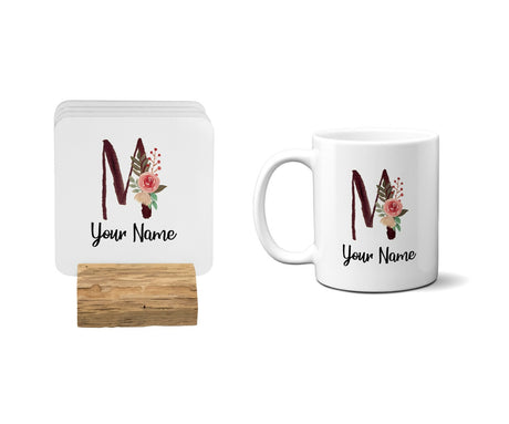 Personalised Floral Watercolour Hand Paint Effect Alphabet Floral Name Mug