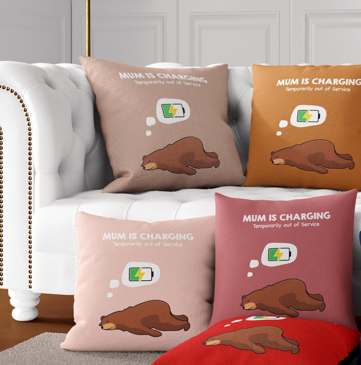 Mum Is Charging Animal Funny Novelty Memory Square Filled Zipped Cushion Decor