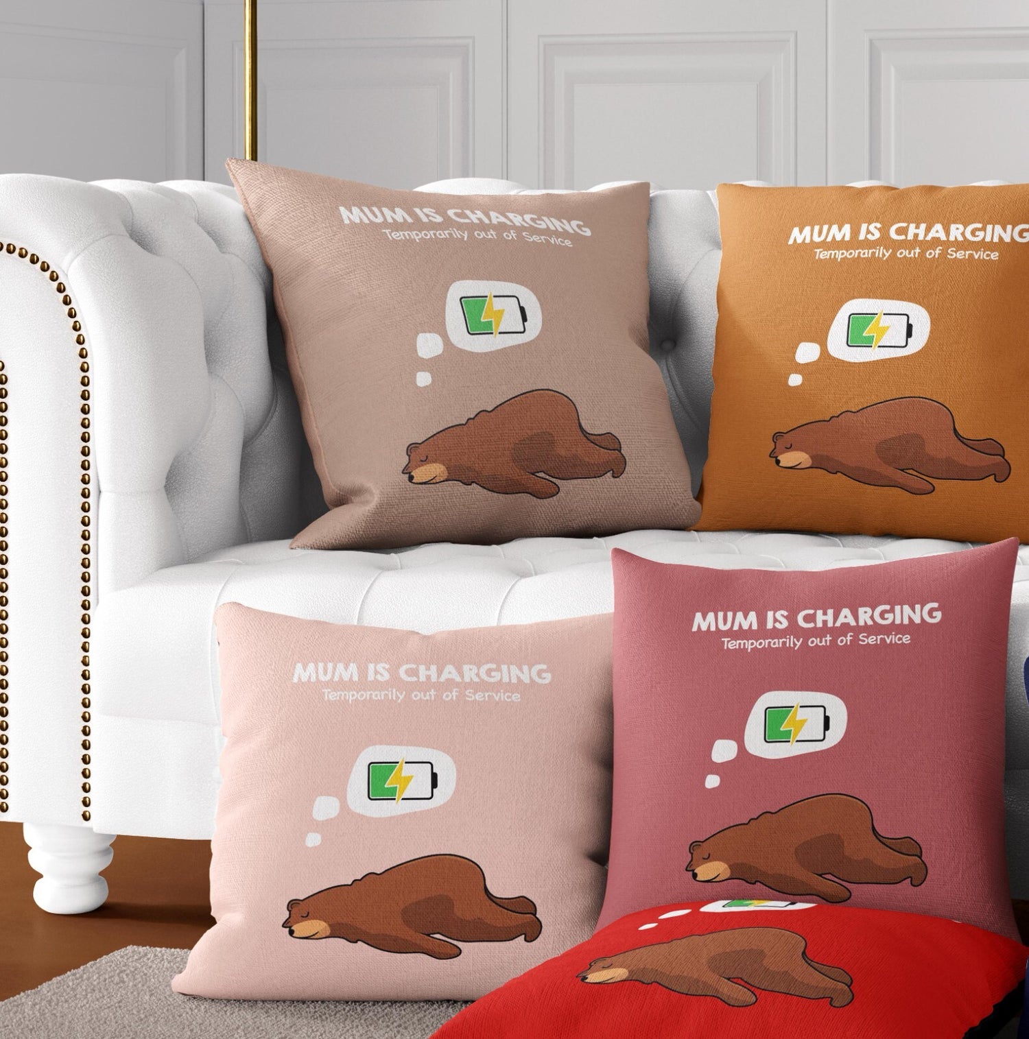 Mum Is Charging Animal Funny Novelty Memory Square Filled Zipped Cushion Decor