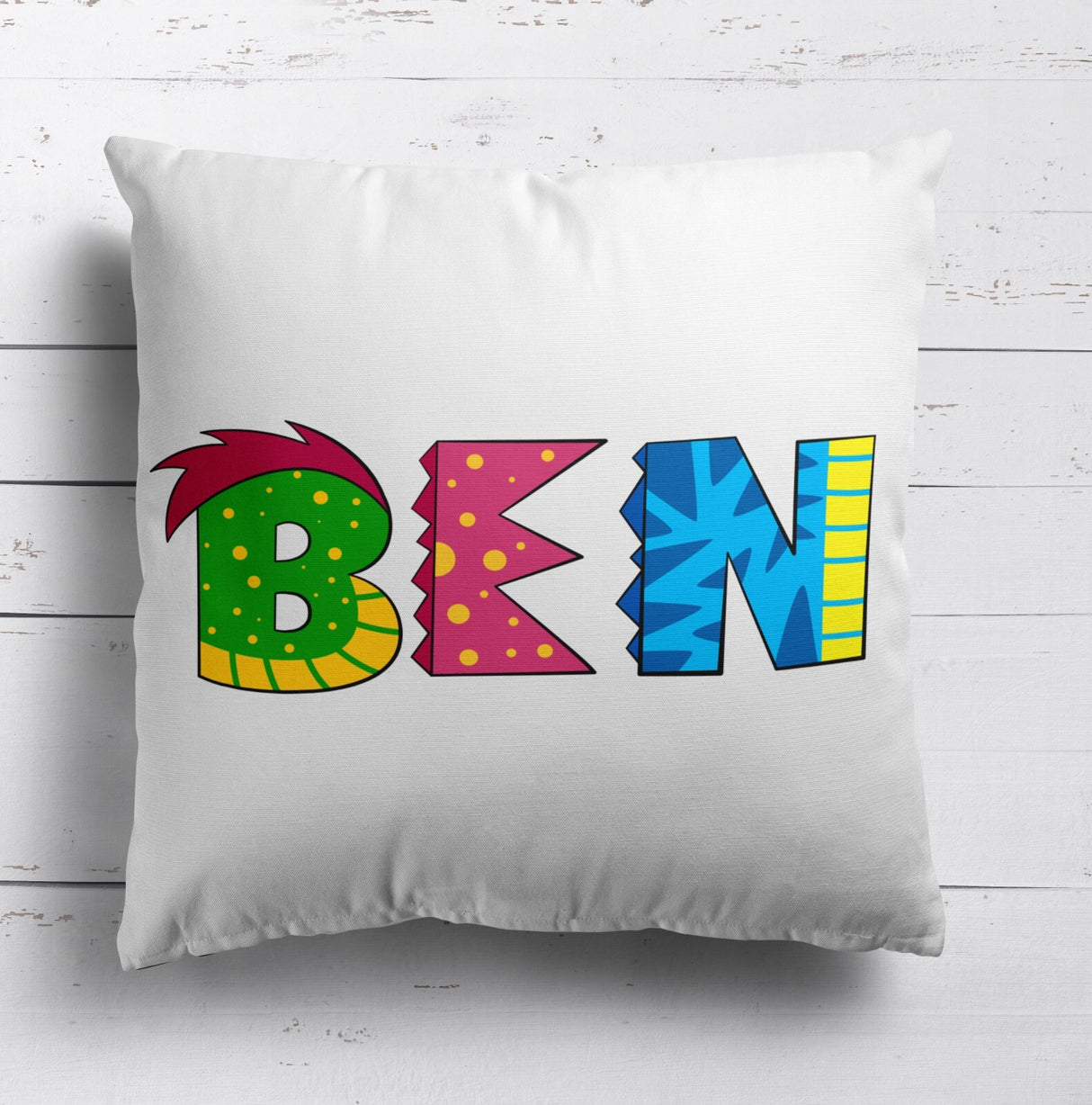 Personalised Name Dinosaur Alphabet Print Soft Square Filled Cushion Throw Decor