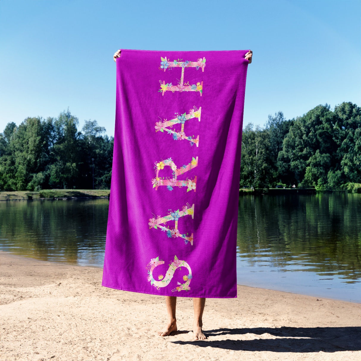 Personalised Pink Floral Alphabet Custom Colour Absorbent Beach Bath Sheet Towel