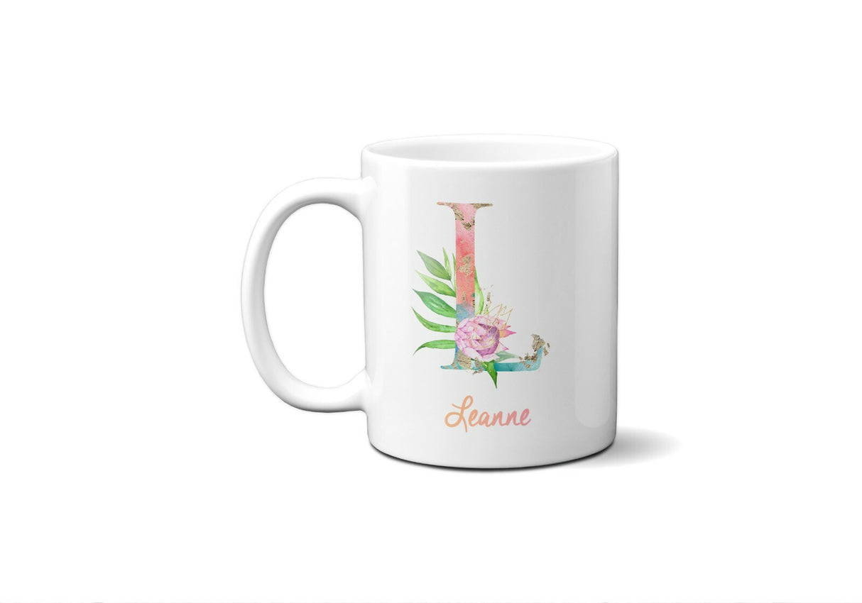 Tropical Alphabet Exotic Floral Name Initial Letter Coffee Mug Gift 11oz Ceramic