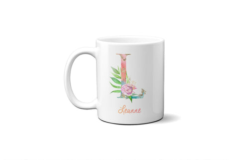 Tropical Alphabet Exotic Floral Name Initial Letter Coffee Mug Gift 11oz Ceramic