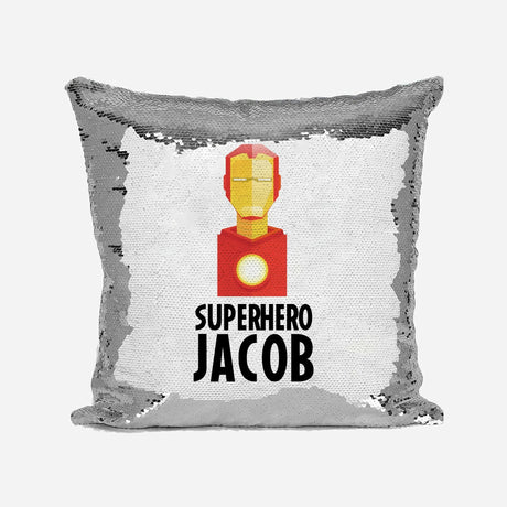 Superhero Personalised Name Kids Boys Sequin Magic Cushion Cover + Pillow