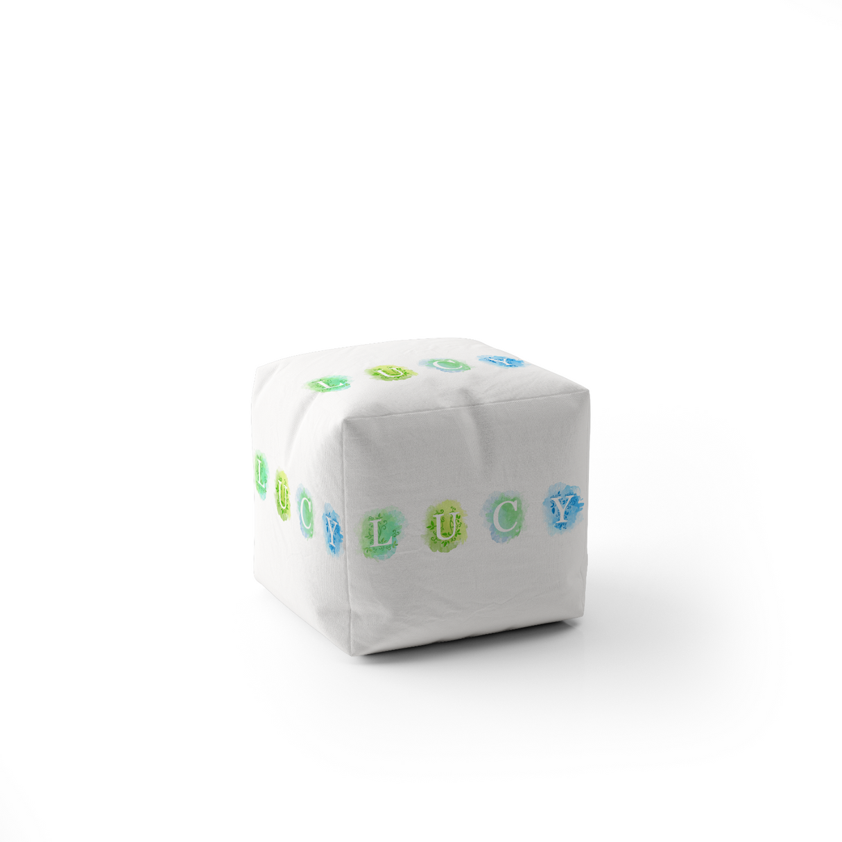 Personalised Watercolour Letters Any Colour Ottoman Filled Pouffe Washable Cover