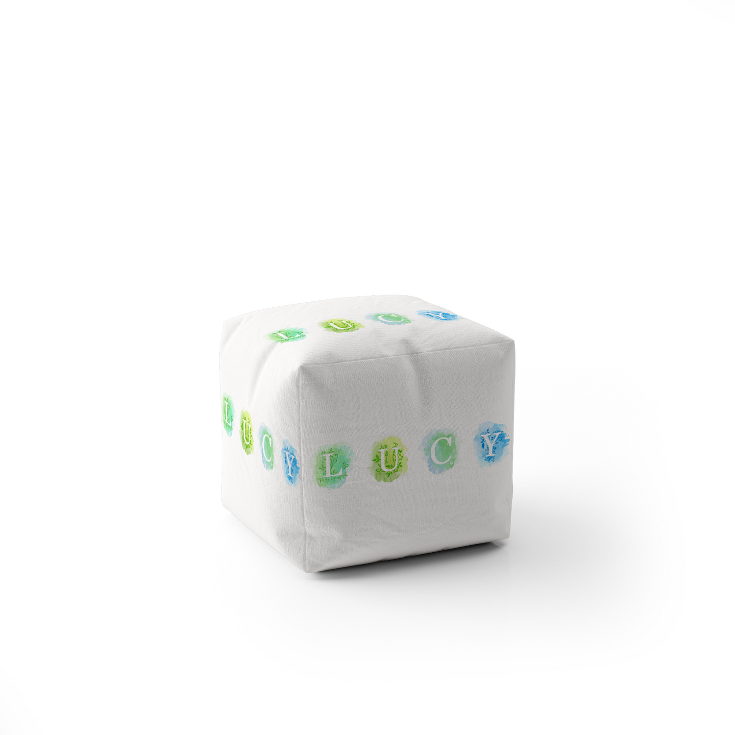 Personalised Watercolour Letters Any Colour Ottoman Filled Pouffe Washable Cover