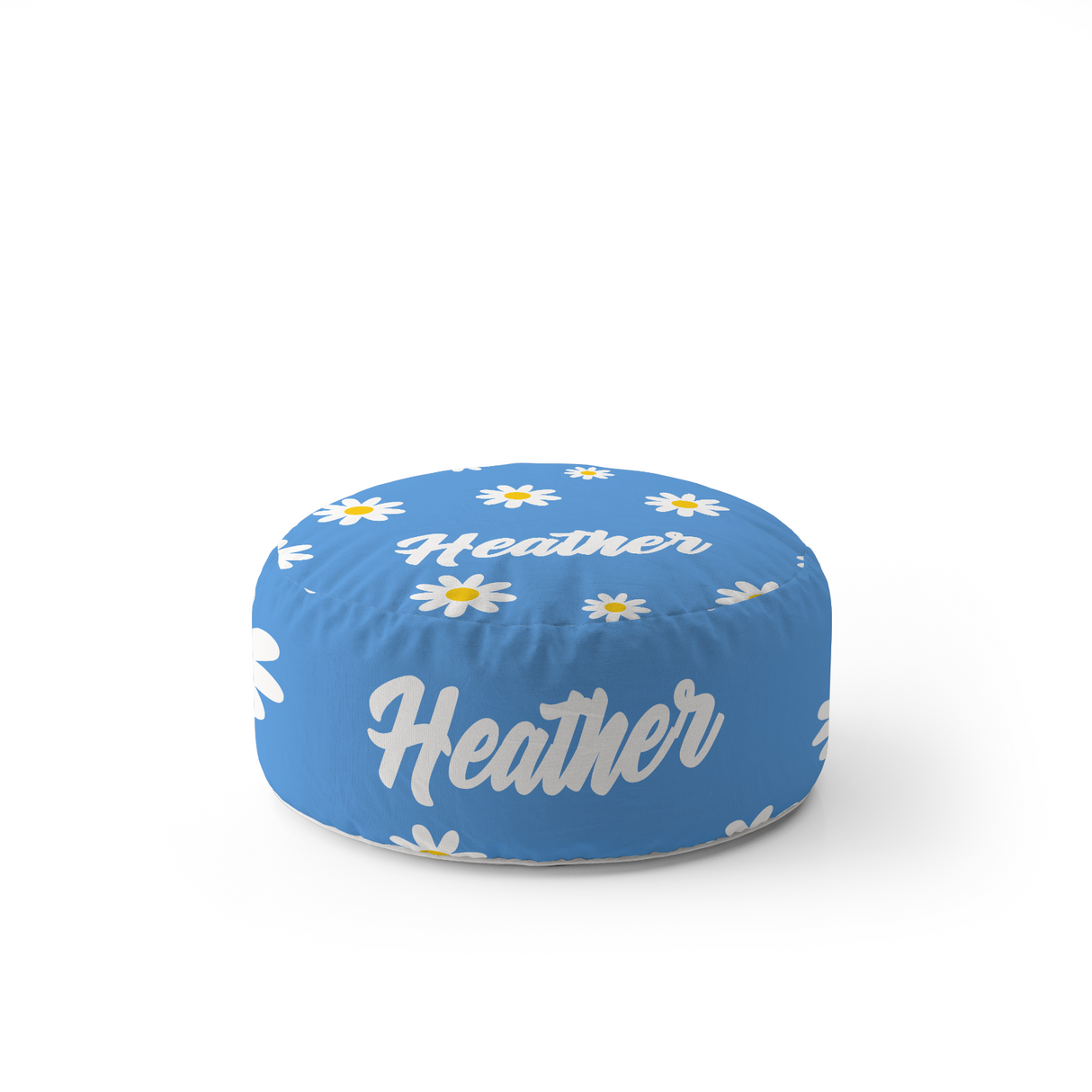 Personalised Custom Name Floral Daisies Ottoman Filled Pouffe Inc Washable Cover