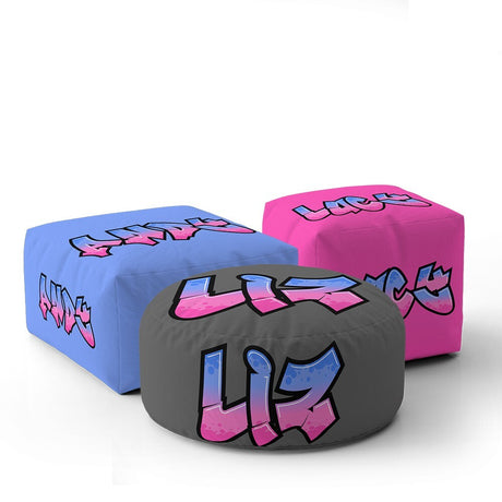 Personalised Any Name Urban Graffiti Font Ottoman Filled Pouffe Washable Cover