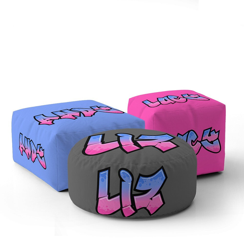 Personalised Any Name Urban Graffiti Font Ottoman Filled Pouffe Washable Cover