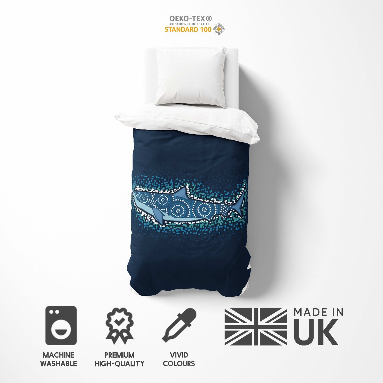 Custom Made Shark Ocean Sea Blue Design Kids Single Bed Duvet Cover + Pillowcase