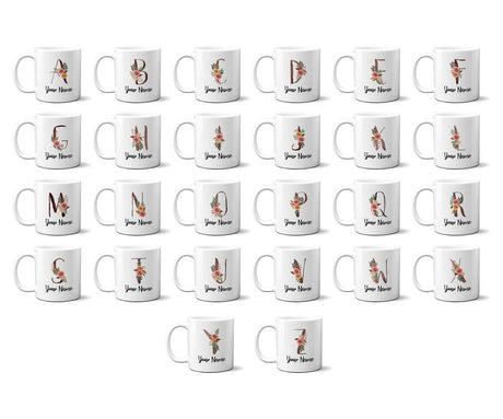 Personalised Floral Watercolour Hand Paint Effect Alphabet Floral Name Mug