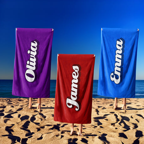 Personalised Custom Name Funky Font Any Background Colour Beach Bath Sheet Towel