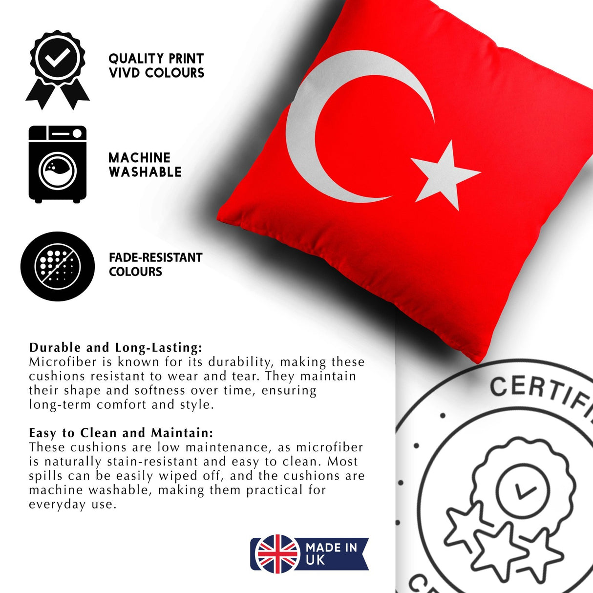 Turkey Flag Turkish Design Filled Square Cushion Decorative Throw Gift Any Size