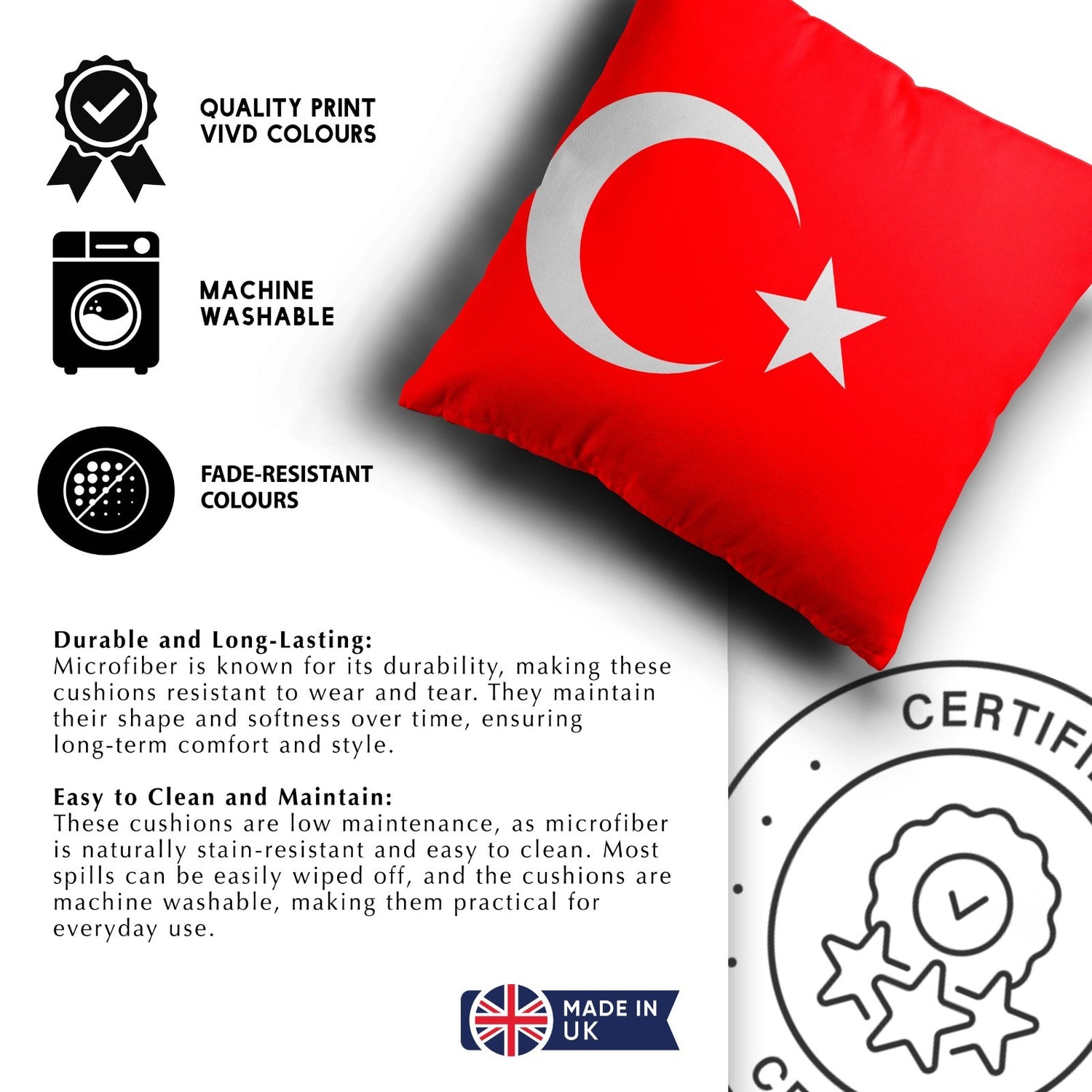 Turkey Flag Turkish Design Filled Square Cushion Decorative Throw Gift Any Size