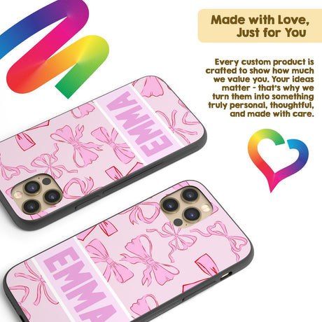 Pink Bows Name Cute Girl Personalised Custom - Printed iPhone Black Case Cover