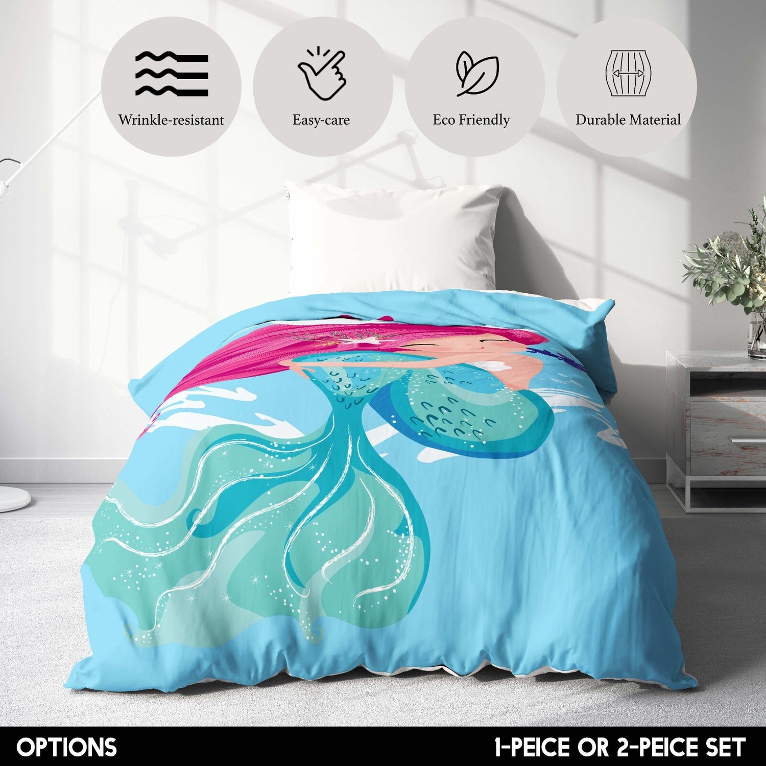 Personalised Custom Name Mythical Mermaid Single Bed Duvet Cover + Pillowcase