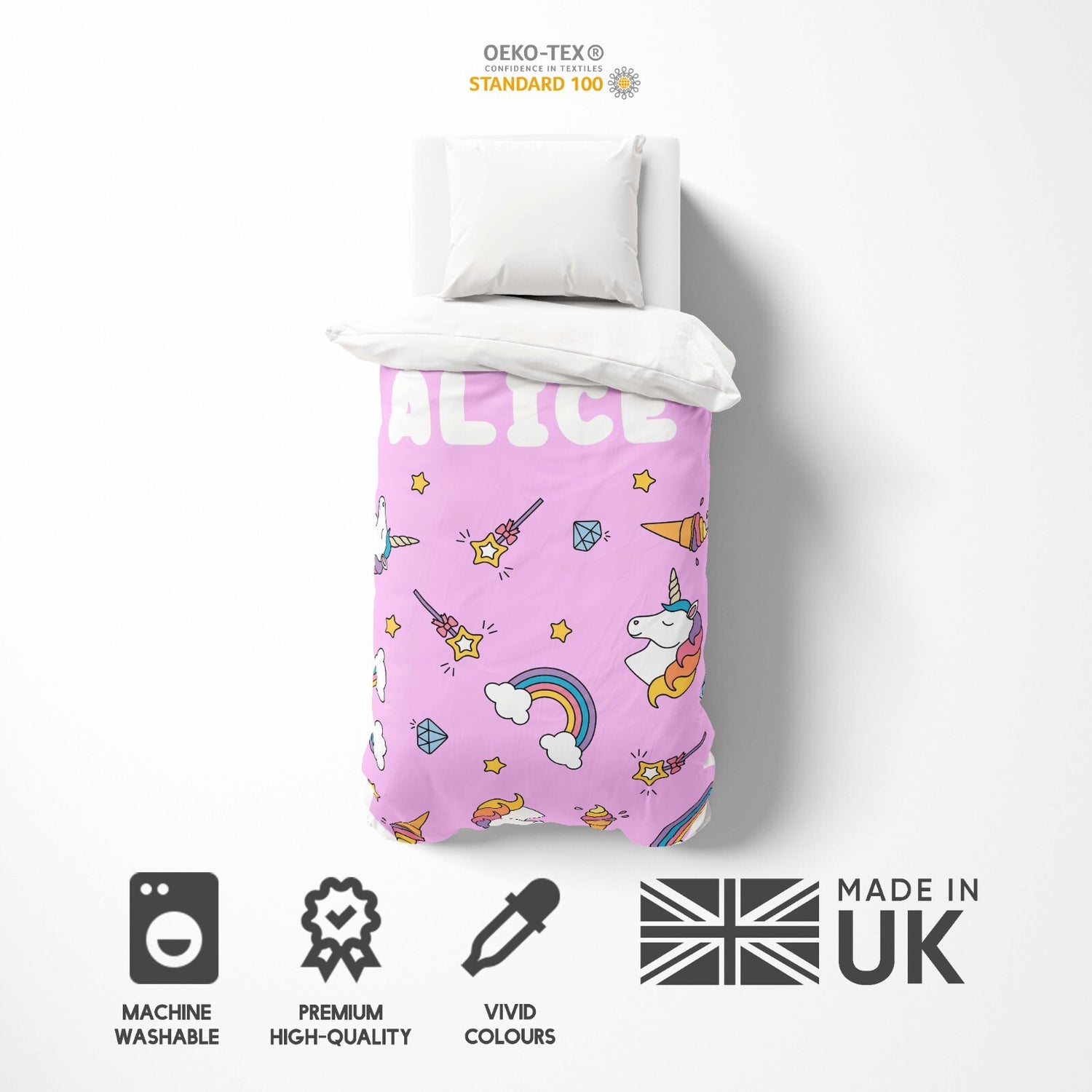 Personalised Custom Name Unicorn Ice Creams Single Bed Duvet Cover + Pillowcase