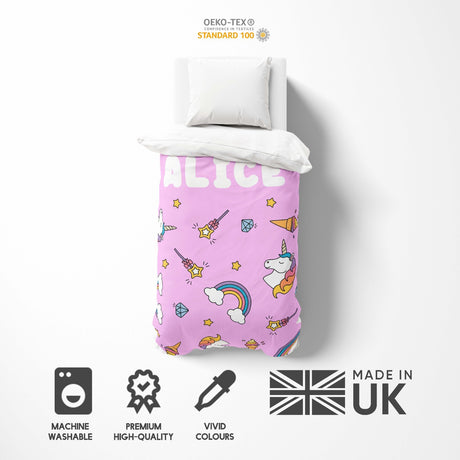 Personalised Custom Name Unicorn Ice Creams Single Bed Duvet Cover + Pillowcase