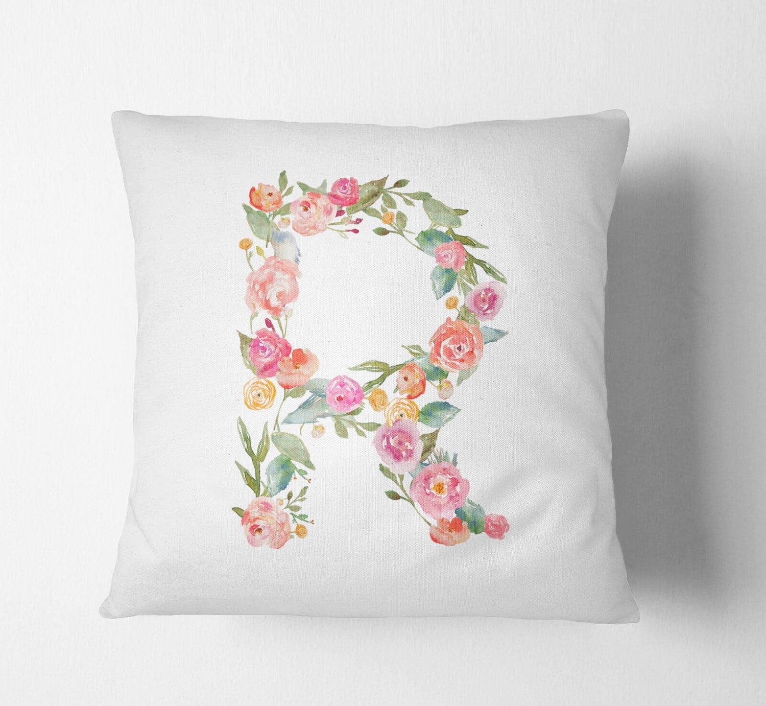Personalised Alphabet Floral Name Initial Letter Cushion Pillow Case Insert Fill