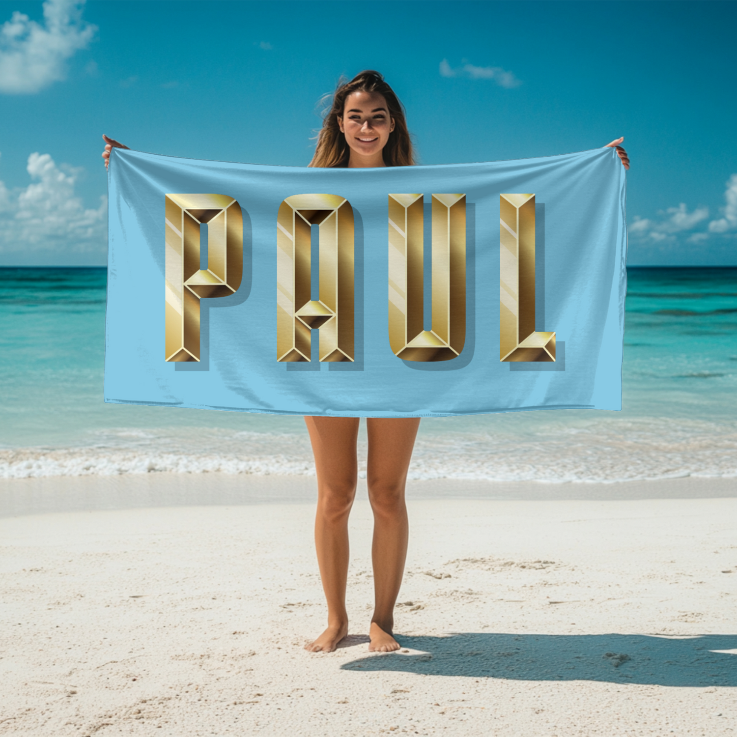 Personalised Name Gold Brick Letters Any Colour Absorbent Beach Bath Sheet Towel