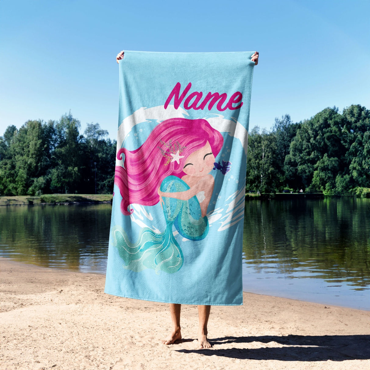 Personalised Custom Name Mythical Mermaid Absorbent Beach Bath Sheet Towel