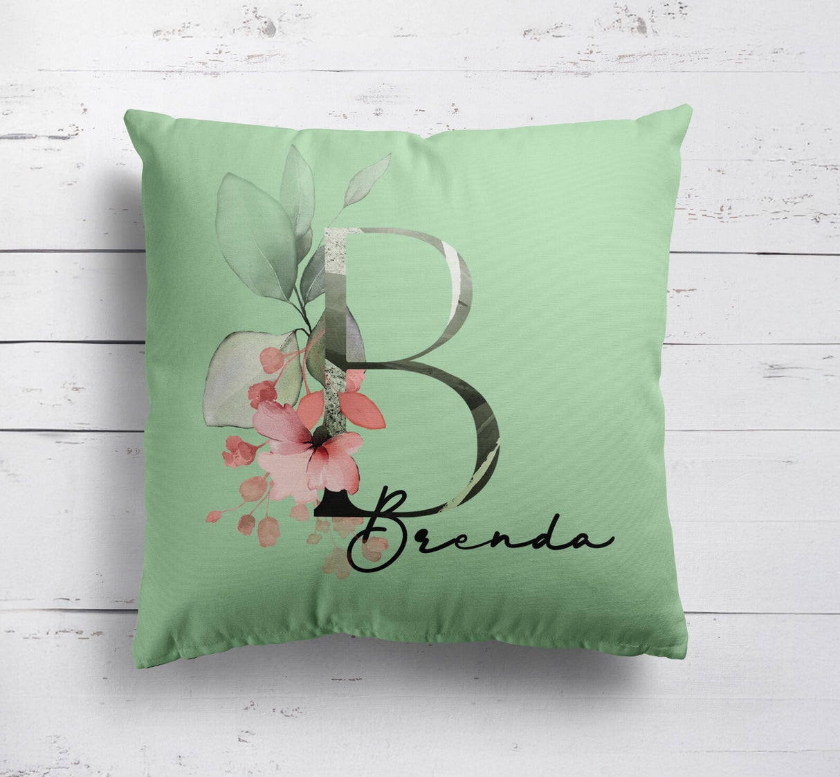 Personalised Name Botanical Blush Initial Letters Square Fill Zip Cushion Throw