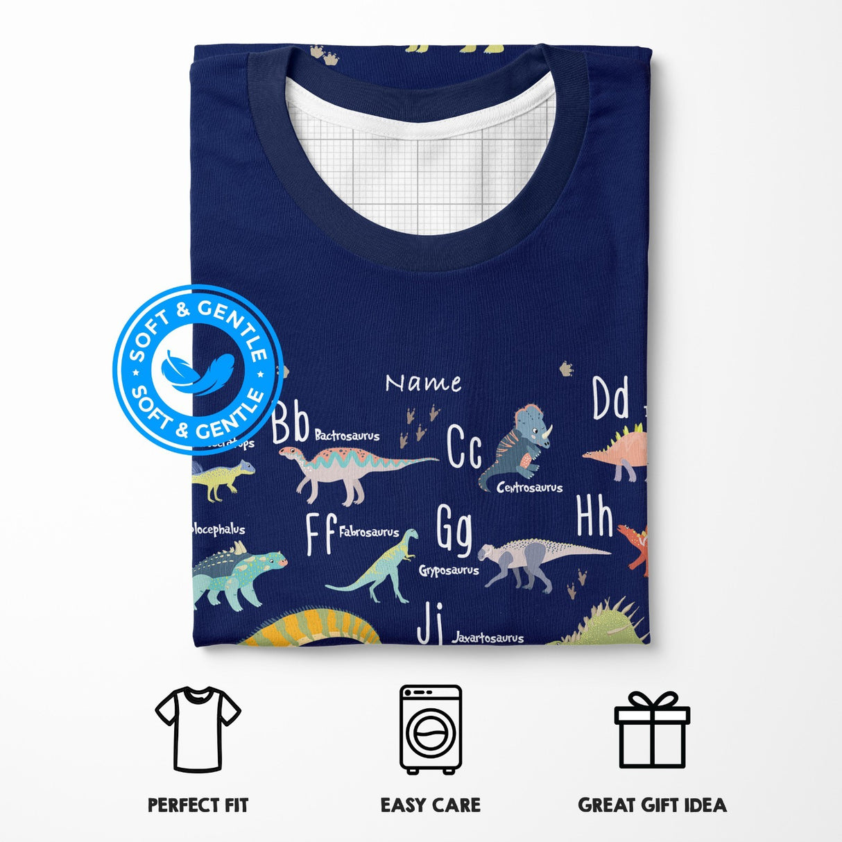 Personalised Dinosaur Alphabet T-Shirt Custom All Over Print Unisex Colour