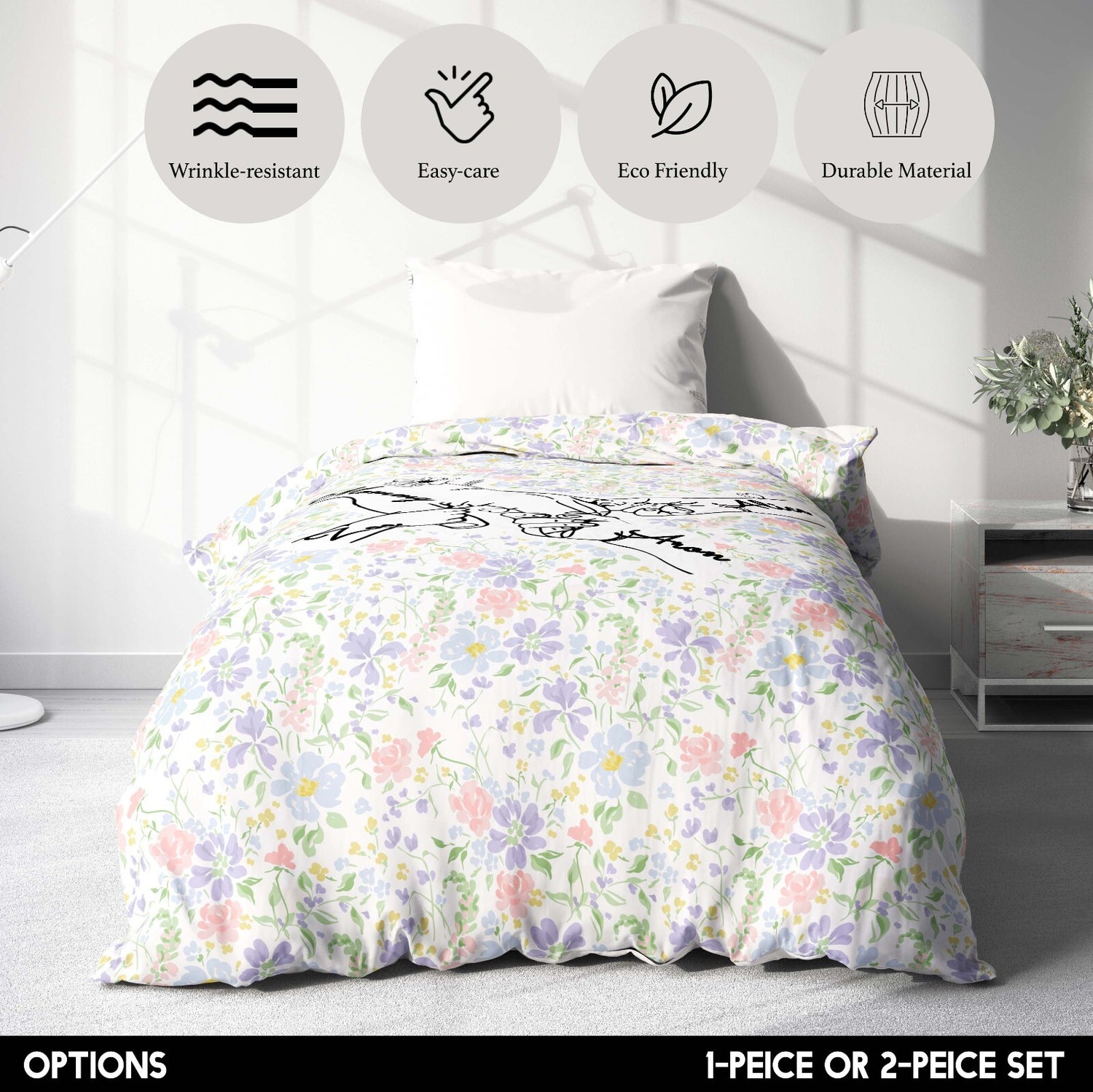 Mother's Day Custom Name Floral Memory Single Size Novelty Bed Duvet Cover Set