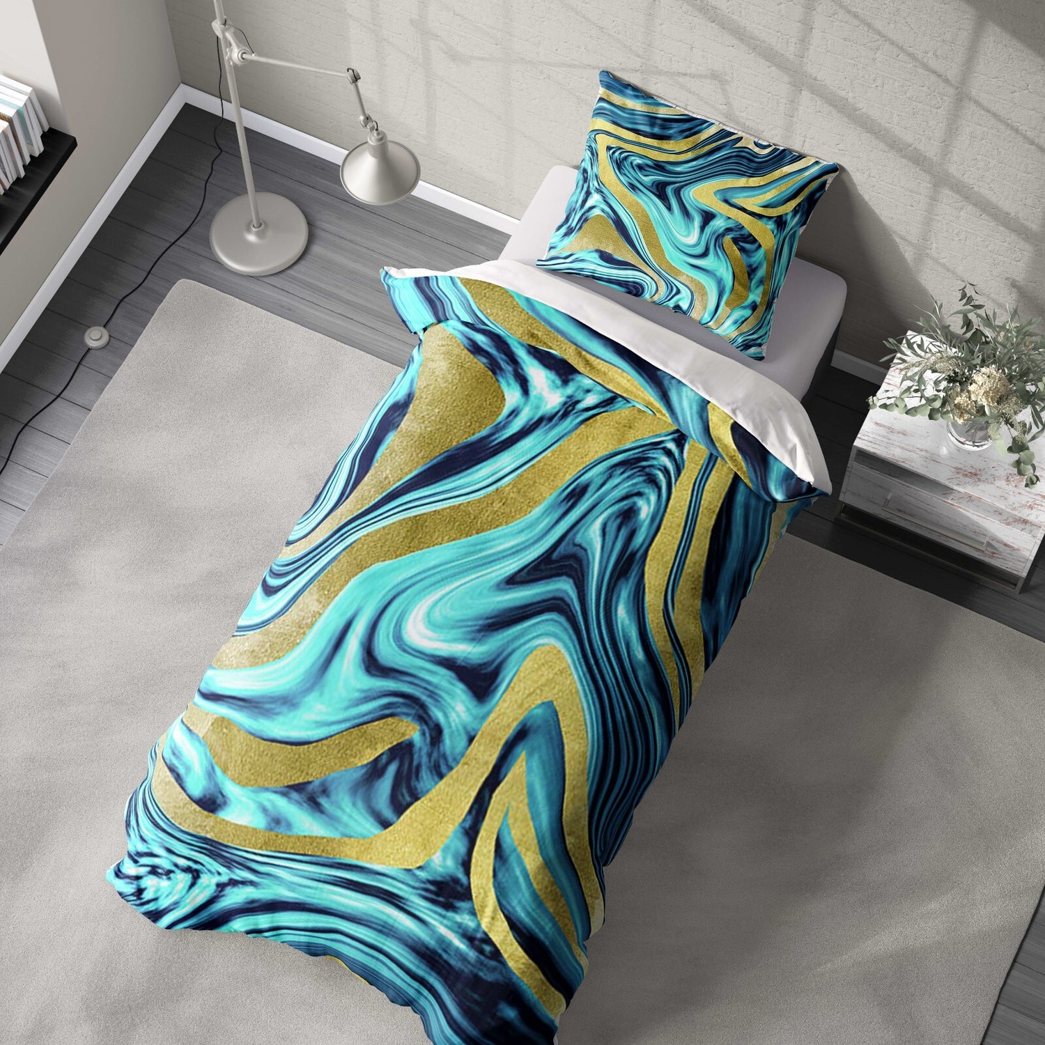 Liquid Marble Custom Design Coloured Soft Single Size Novelty Bed Duvet Cover