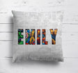 Personalised Superhero Name Text Printed Kids Soft Square Filled Cushion Throw