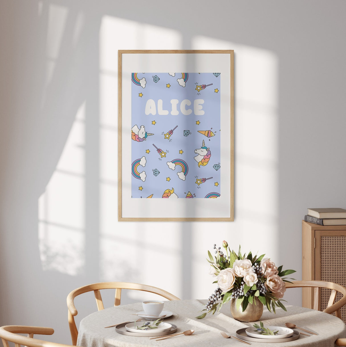 Personalised Custom Name Colour Unicorn Ice Cream Wall Art Poster Print Decor