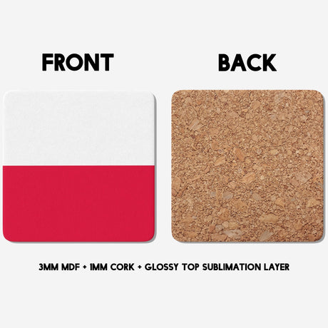 Poland Flag Polish Design Coffee Tea Mug Set Coaster Gift Him Her Custom Print